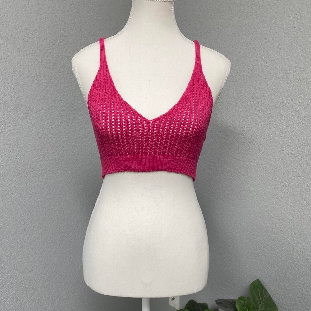ZARA HOT PINK CROP TOP KNIT CROCHET Y2K COCONUT GIRL BEACH SUMMER BOHO